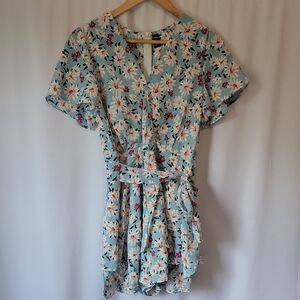 Shein Floral Flutter Sleeve Multi Tier Romper